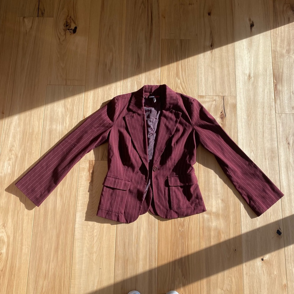 Red pinstripe blazer